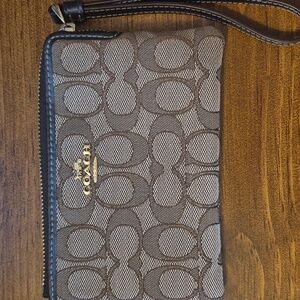 Coach Tan and Brown Signature Wristlet
